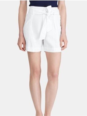 Lauren Ralph Lauren Linen Belted High Rise White Shorts Size 6 NWT
